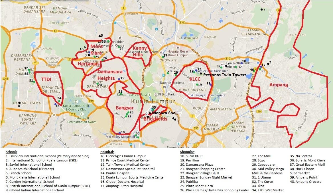 kuala lumpur mappa dell'area